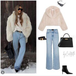 ZARA WOMAN ZW FW25 NWT SHORT FAUX FUR LAPEL COLLAR COAT 6318/277 XS ECRU